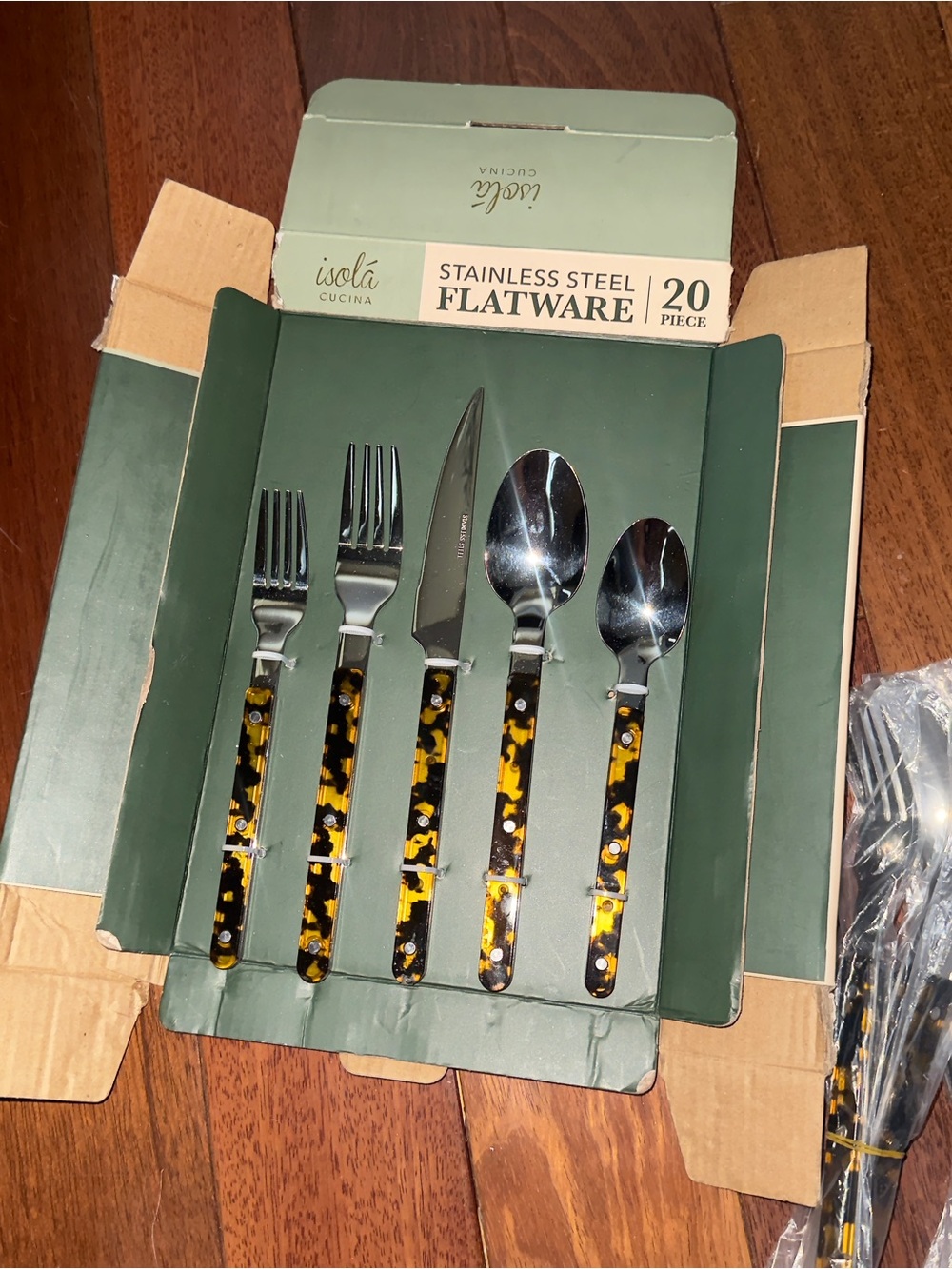 Sabre inspired Tortoiseshell-Pattern Stainless Steel Flatware Set - Brown/Black